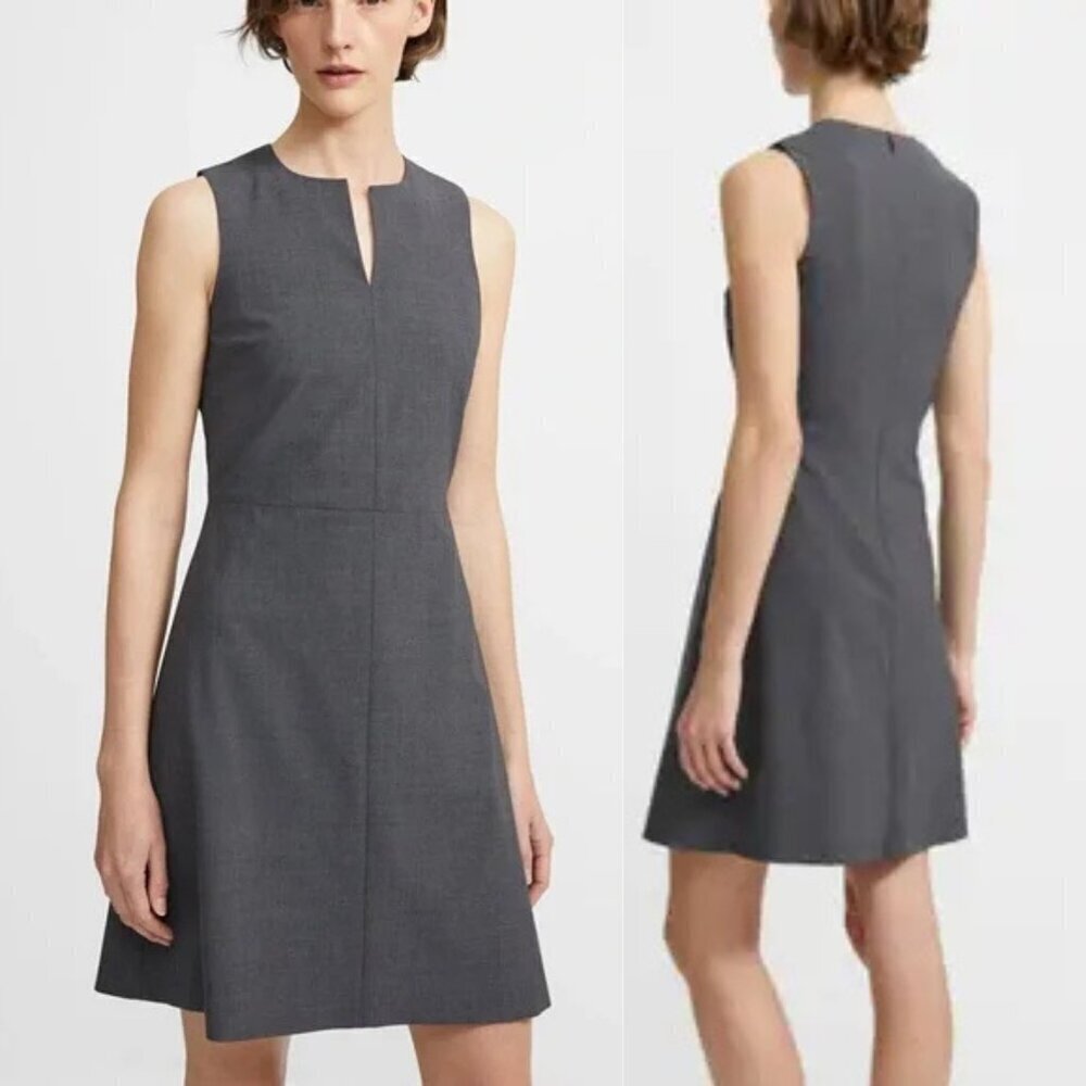 Theory Miyani Wool Stretch Spilt Neck Sleeveless A-Line Mini Dress 20741